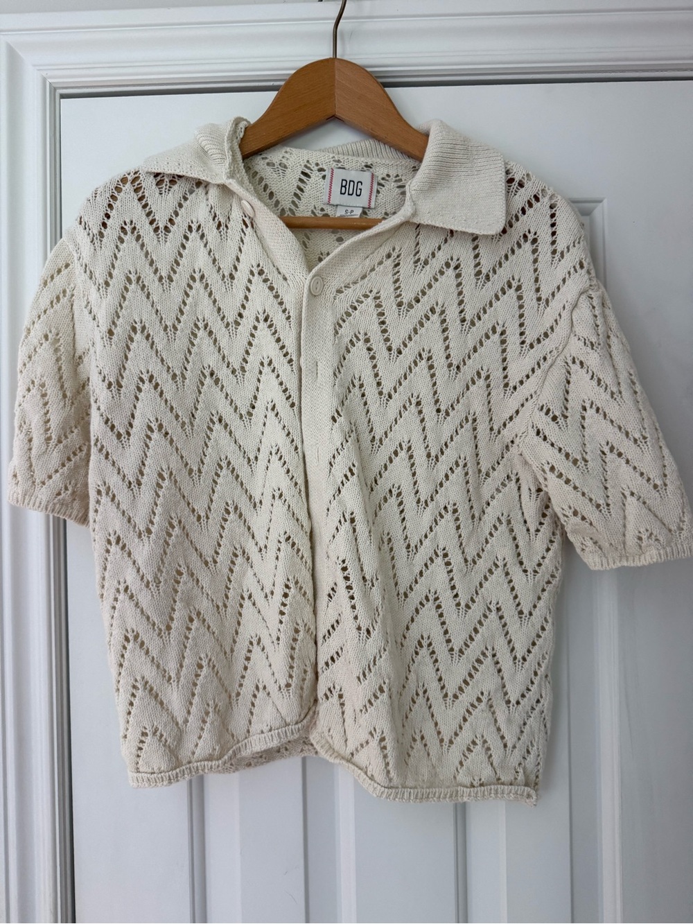 BDG urban outfitters Cream Open-Knit Short Sleeve Sweater